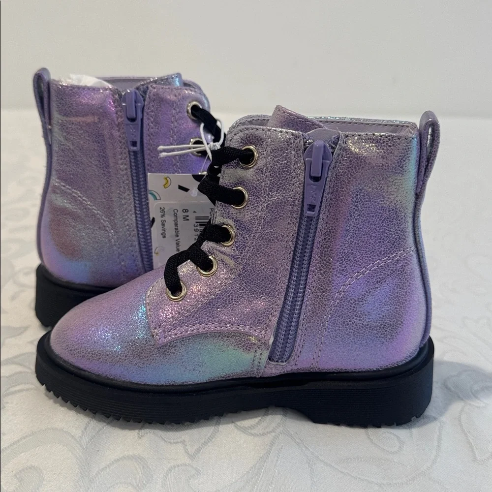 Harper Canyon Iridescent Combat Boots. Girls 8